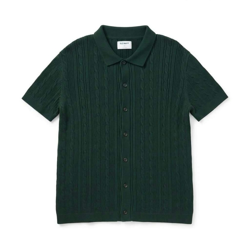 Old Navy Mens Small Green Cable Knit Short Sleeve Button Front Polo Cardigan
